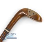 Socket head wood Sunday Golf Walking Stick with decorative face insert, black and silver collar,