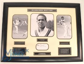 Sir Garfield Sobers (signed) Cricket Display with signature in ink to centre, featuring three