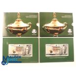 2x 2014 Gleneagles Ryder Cup Commemorative 5-pound banknotes, strictly limited uncirculated