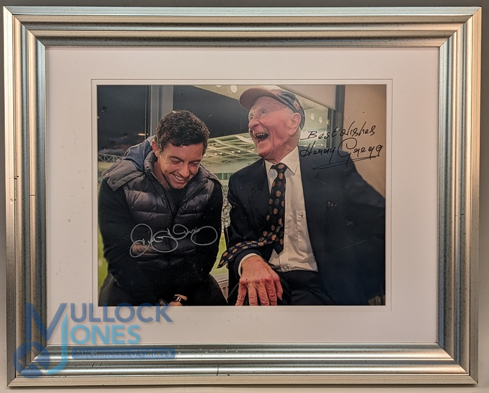 Rory McIlroy Golfer and Harry Gregg Northern Ireland Goalkeeper, signed photograph, taken at
