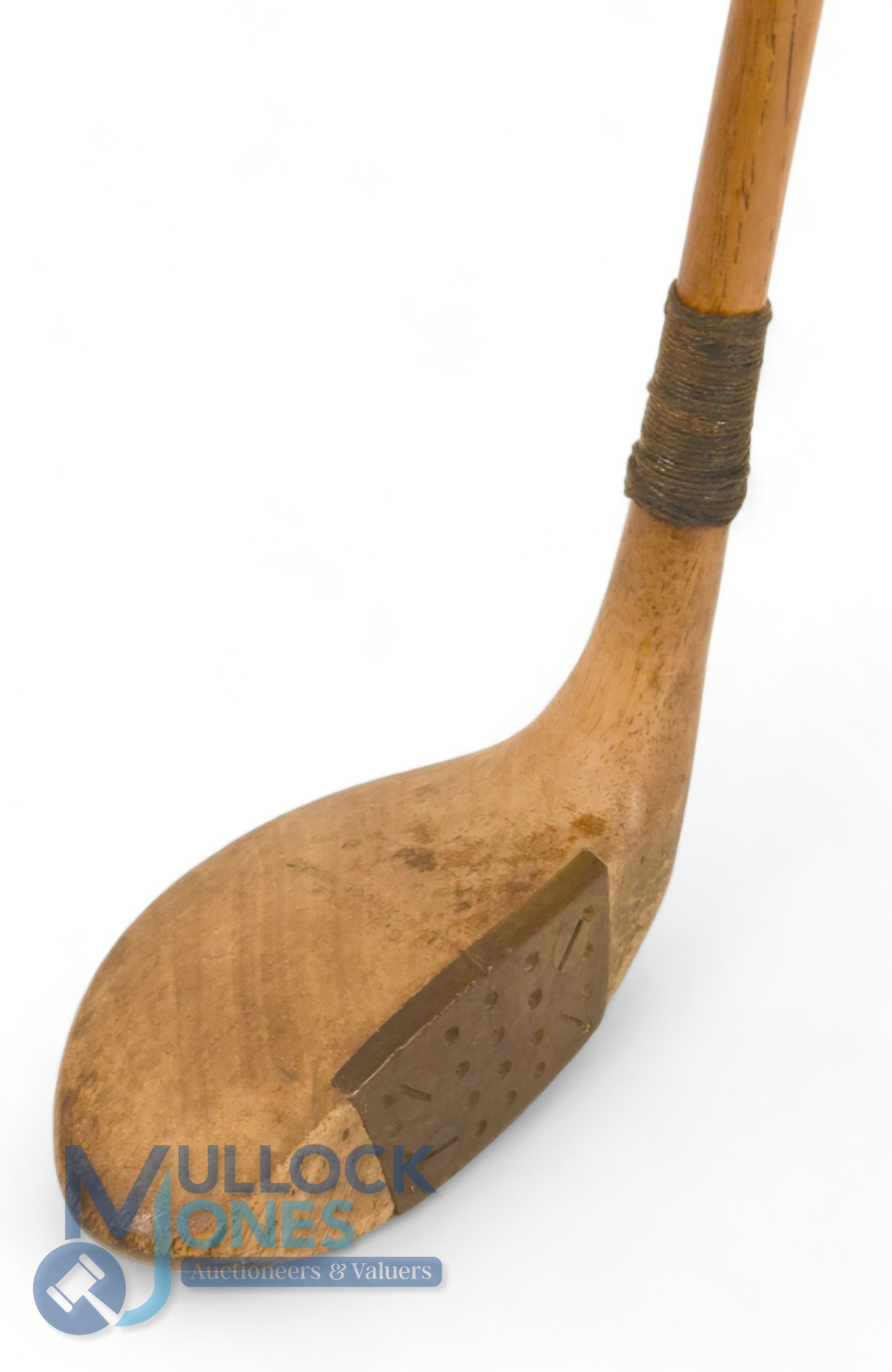 G Humble, Llandrindod Wells 'Curiass' persimmon mallet head socket neck putter with central brass