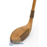 G Humble, Llandrindod Wells 'Curiass' persimmon mallet head socket neck putter with central brass