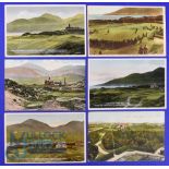Interesting collection of mid-20thc Newcastle (Royal) Co-Down coloured golf links postcards (6)