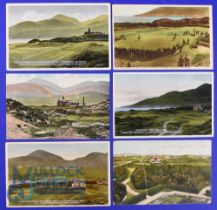 Interesting collection of mid-20thc Newcastle (Royal) Co-Down coloured golf links postcards (6)