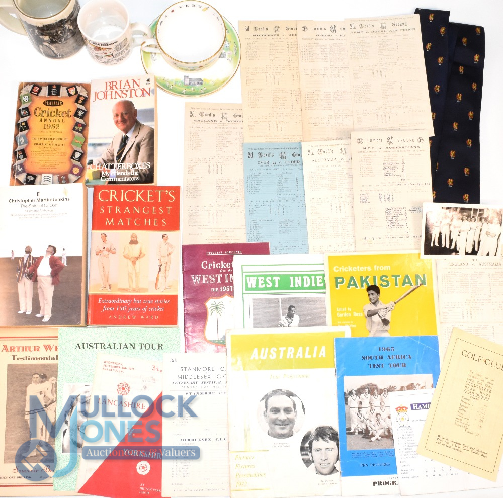 Selection of Cricket Related Items: Mugs, Tankards, Score Cards, Cricket Annuals 1948,1952, Tie, - Image 2 of 2