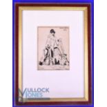 1930 George Carr b&w pen and ink Sketch: the Golfing Holiday 13 x 10cm mounted and framed comes with