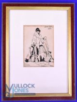 1930 George Carr b&w pen and ink Sketch: the Golfing Holiday 13 x 10cm mounted and framed comes with
