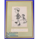 1901 Original Pen and Ink Amusing Golf Sketch of Golfer and Caddie signed by the artist c/w