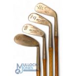 3x Matching Robert Simpson, Carnoustie 'L' marked irons features a 3 iron, mashie and niblick,