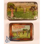 Two metal Tobacco & Sweet Tins advertising Golf scenery, a foursome mixture Pascall London Sweets