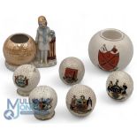 Period Golf Ceramic Collectibles, to include Goss Golfers Arms match holder, a German lady golfer