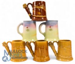 Collection of Period Ceramic Golfing Tankards (6) to incl an original 2x tone Dartmouth Pottery -