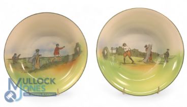 Pair of Schwarzburg Golf Illustrated Bowls. Featuring illustrations by Brown 24cm diameter (2)