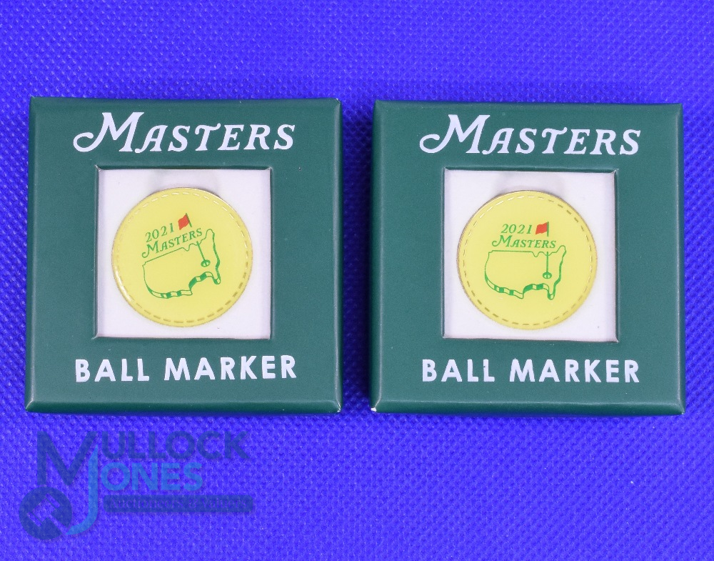 2x 2021 Original US Masters Golf Tournament Enamel and Gilt Ball Markers - won by Hideki Matsuyama