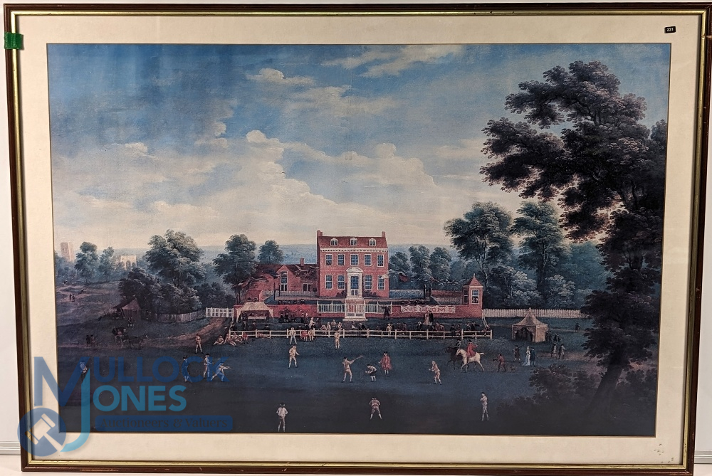 Large Cricket Print. Featuring early 18th century scene f & g 88 x 60cm (no postage on this item -