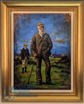 Craig Campbell Golf Artist: Old Tom Morris, with his caddie and St Andrews skyline in the