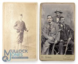 2x Early Scottish Golfers Cart de Visite Cards: photographic image cards of a St Andrews card with a
