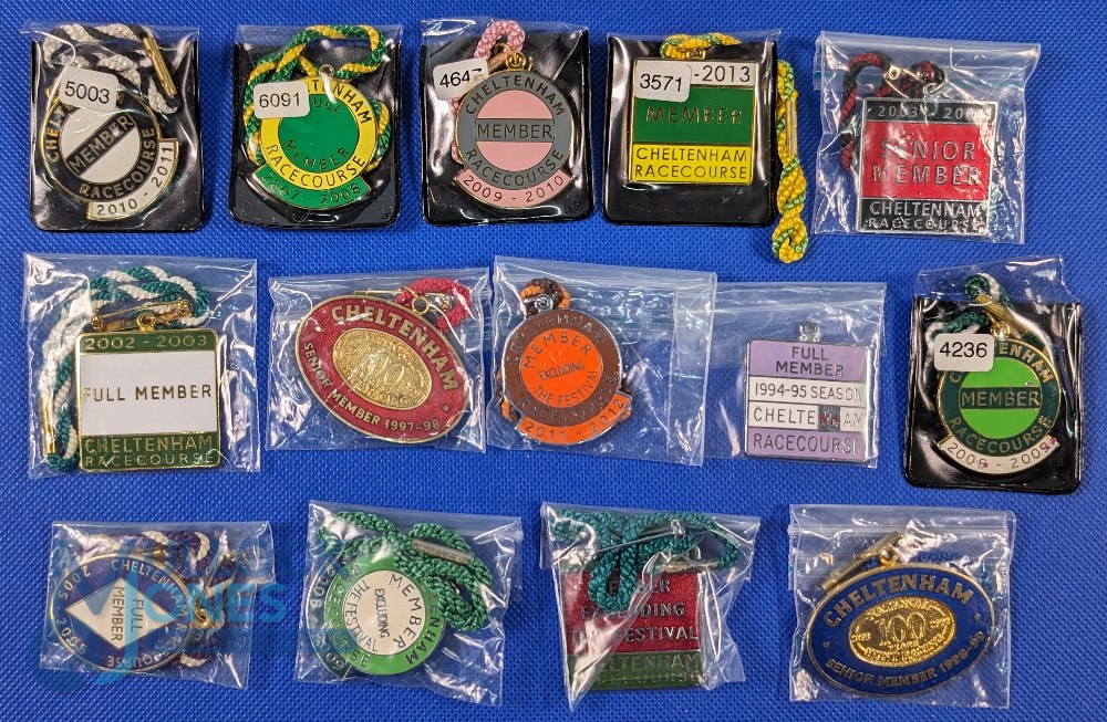 Collection of Horse Racing Enamel Members Badges. Covering the years 2000s for the Cheltenham