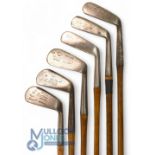 6x Assorted irons incl 3x Jiggers Gibson showing the horn cleek mark, Jack Hatfield, and one showing