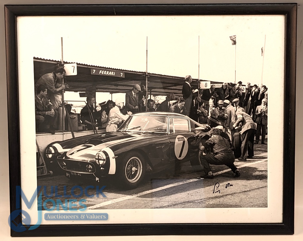 1960-61 Ferrari 250 GT Photograph signed by Stirling Moss: Just having a tyre change f & g 54 x