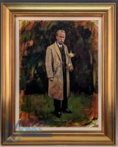 Campbell, Craig Golf Artist: Samuel Ryder with Ryder Cup Trophy: a fine oil on board, painted in