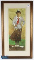 Pair of Bart Forbes Golf prints: Men & Woman Golfers, well framed and mounted under glass - size