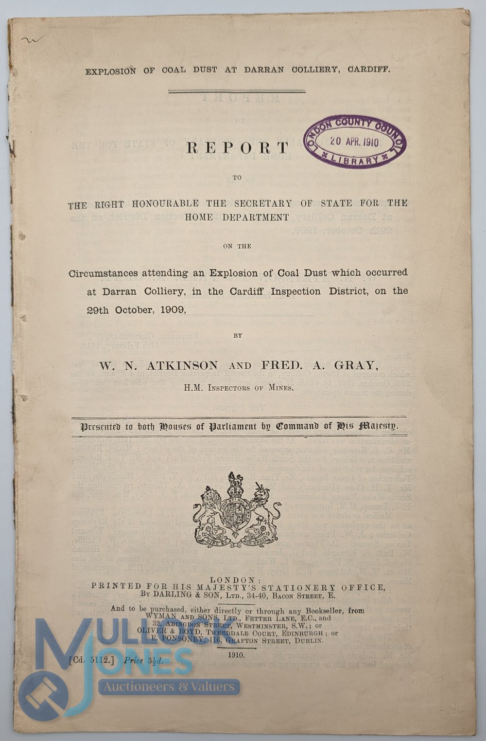 Glamorganshire - Darrem Colliery Disaster 1909: Official report into an explosion of coal dust in