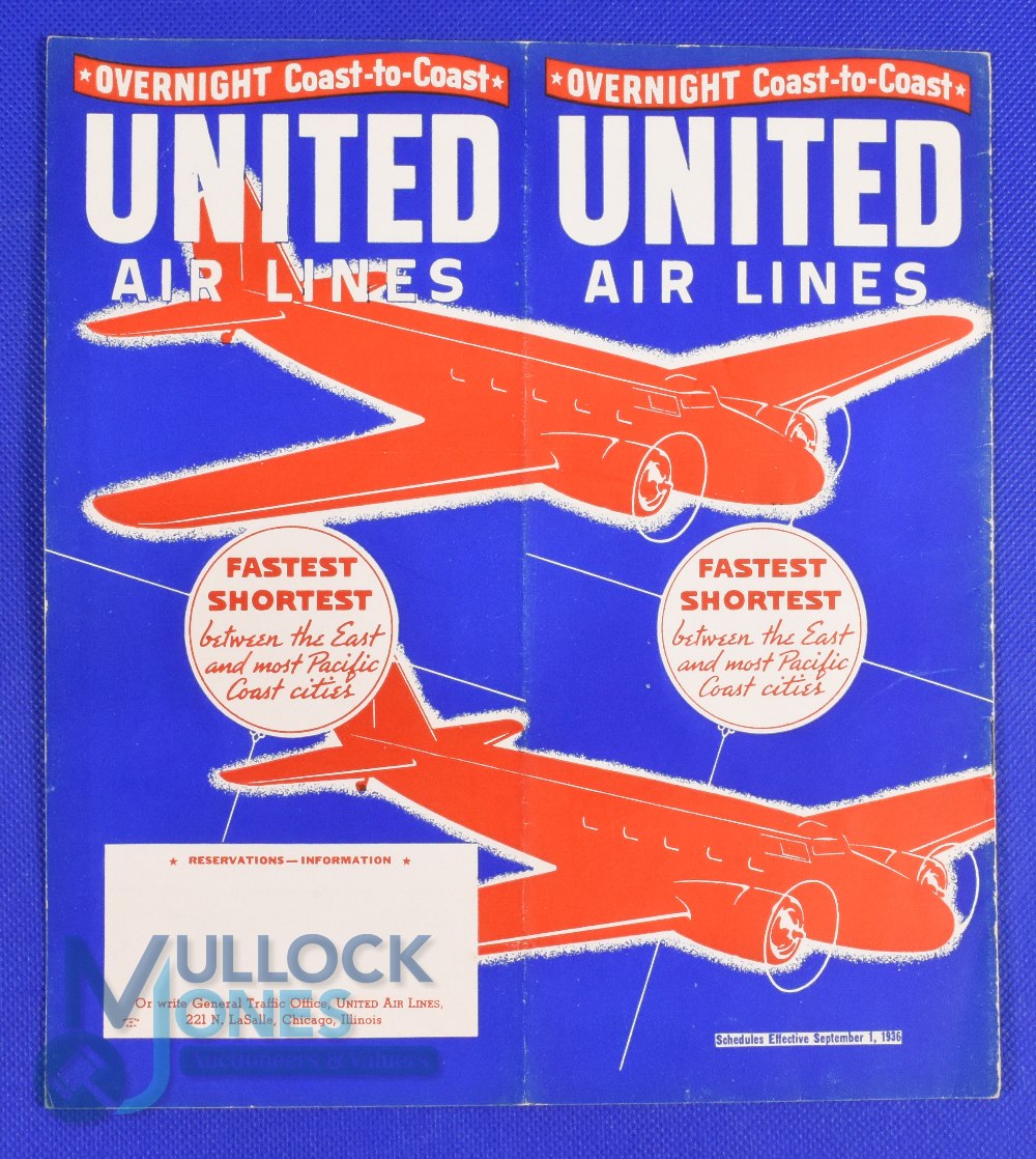 United Air Lines - Overnight Coast to Coast - 1st September 1936 - a fine 12 page brochure with 12