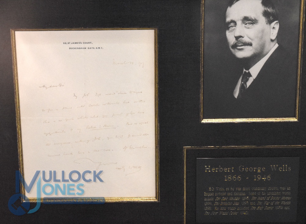 Autograph - Herbert George Wells (1866-1946) Handwritten Letter Display dated March 12 1919, on St - Image 2 of 2