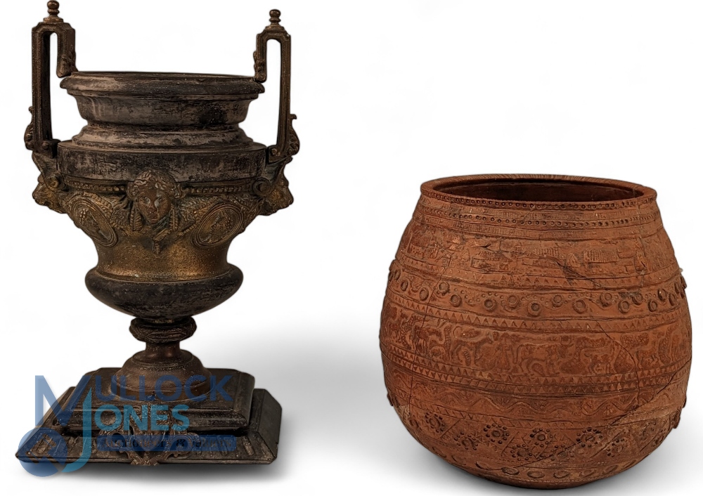 Grand Tour 19th century French Urn. Twin handled with Lion head design having female and male