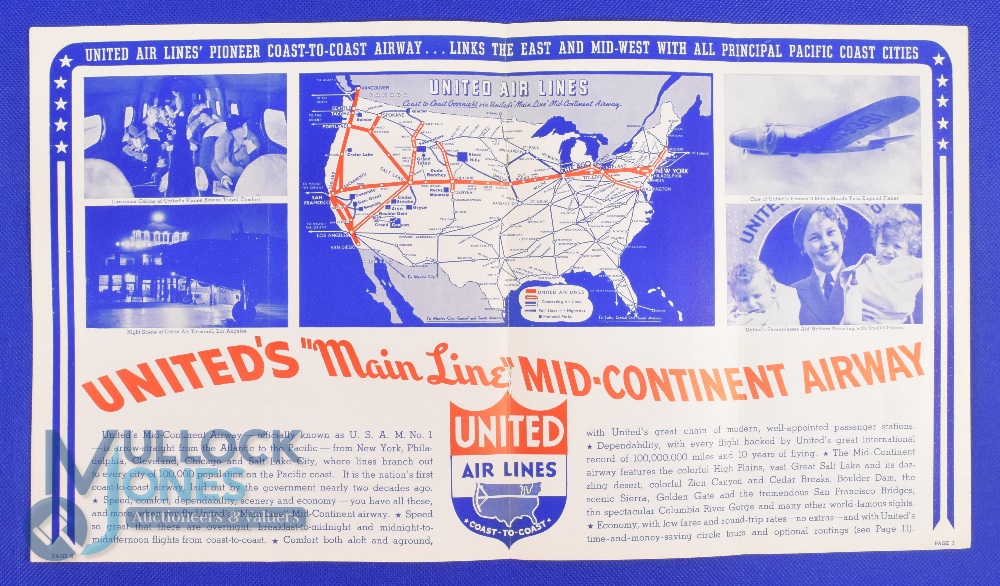 United Air Lines - Overnight Coast to Coast - 1st September 1936 - a fine 12 page brochure with 12 - Image 2 of 2