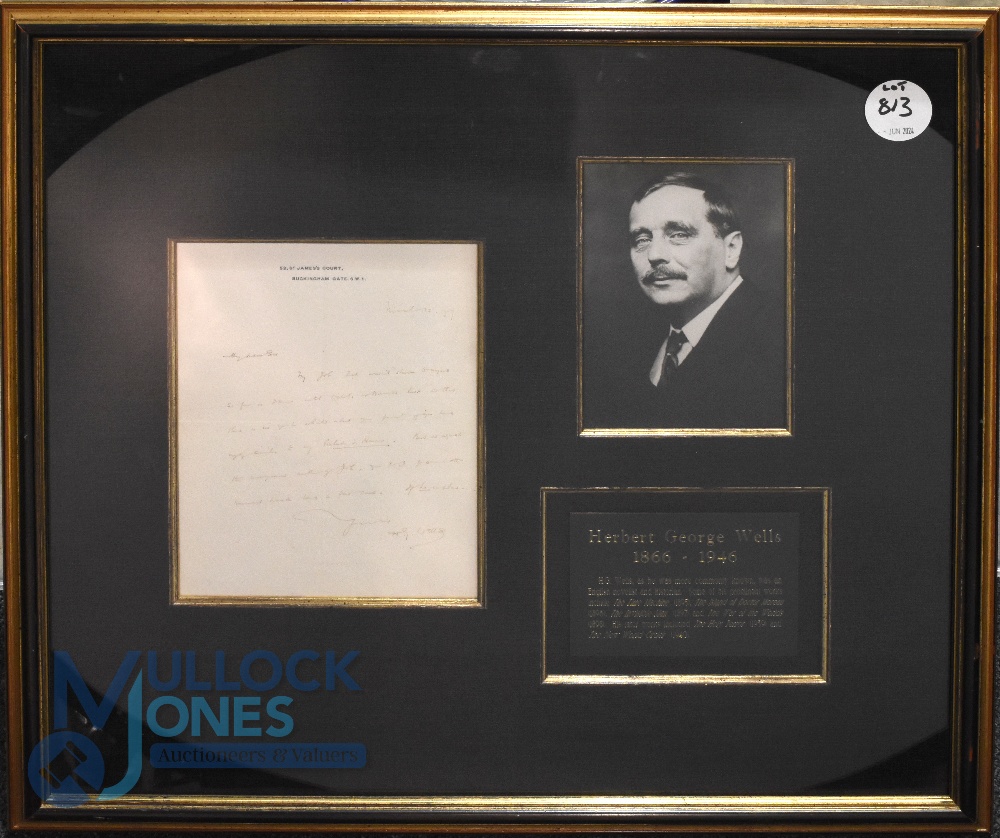 Autograph - Herbert George Wells (1866-1946) Handwritten Letter Display dated March 12 1919, on St