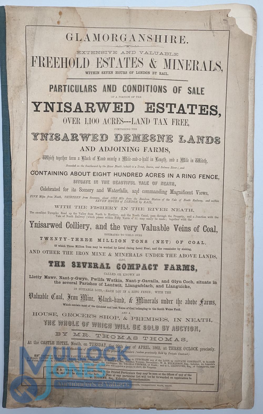 Glamorganshire - Ynisarwed Estates - 1862 large Sale Catalogue for over 1100 acres of the Estate