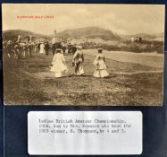 1906 Ladies Amateur Golf Championship b&w postcard - showing a gathering of ladies and other