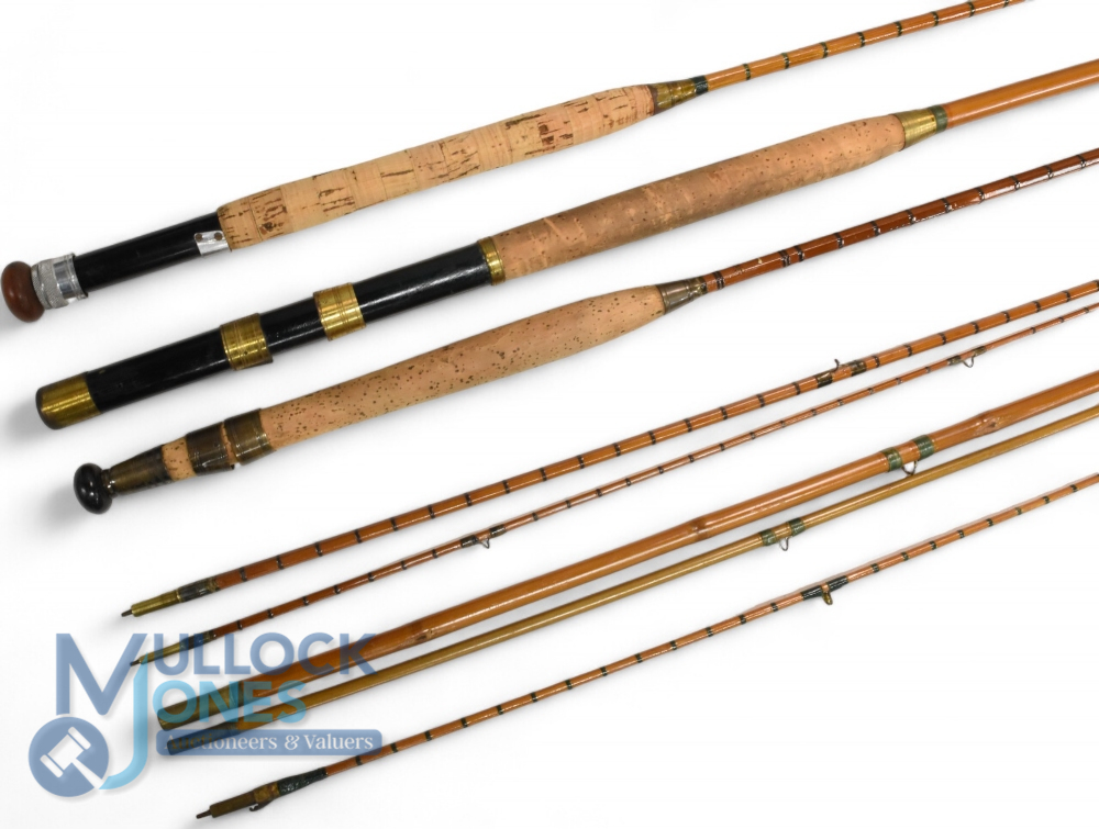 Millwards split cane trout fly rod - 9ft 3pc, brass reel fittings and collars, lined butt/tip rings,