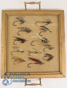 An interesting selection of gut eyed salmon flies tied on single irons, from size 5/0 to 9/0,
