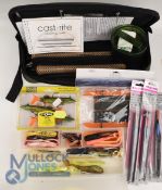 Collection of fishing accessories and gadgets, as follows: Interesting Cast-Rite Learn to Fly,