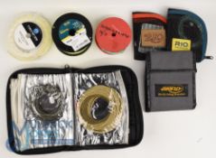 A collection of salmon fishing lines and backing: Mackenzie NX switch line floating 7/8#, twin