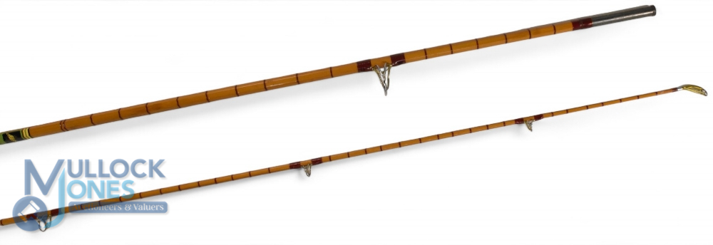 Allcock New Superb 10' 2 piece split cane carp rod, Burgundy close whipped, low bridge guides, - Image 2 of 2