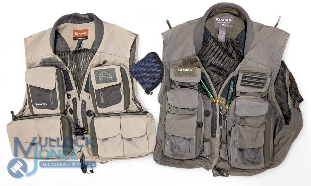 Pair Simms Multi Pocket Fishing Vests - both grey in good used condition, a small selection of