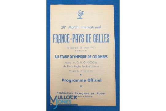 1953 France v Wales Rugby Programme: the usual 4pp giveaway issue, in VG order