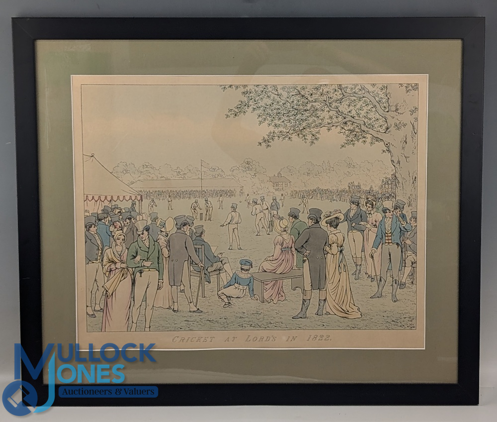 Period Cricket at Lords 1822 Hand Coloured Print - in a modern frame under Perspex - size #62cm x
