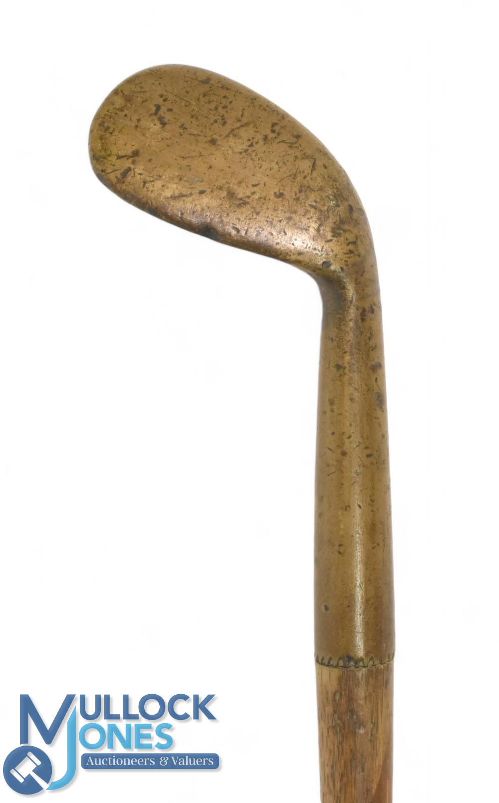 Golf Sunday Walking Stick with a smooth faced rut niblick handle, brass tip, measures 32" in