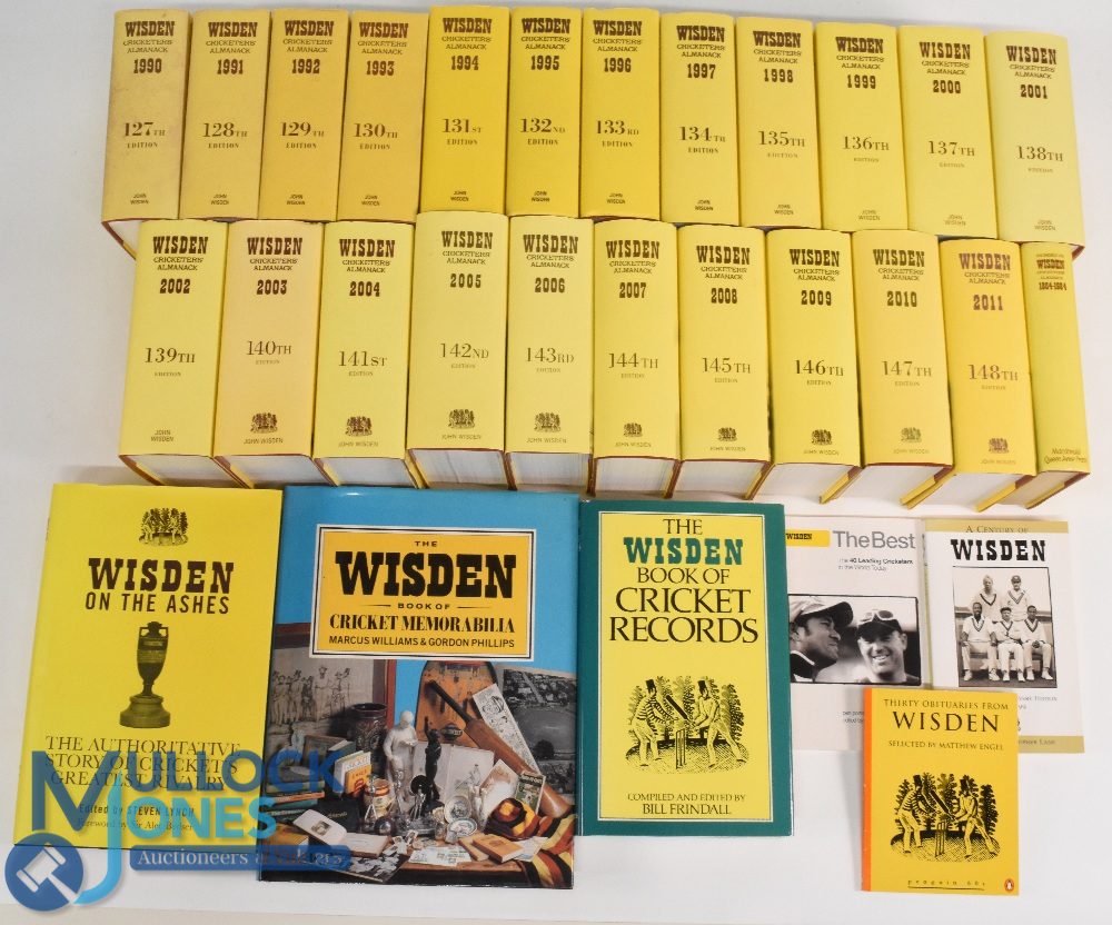 A continuous run of twenty two hardback John Wisden's Cricketers Almanacks 1990-2011 together with a