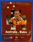 2003 Australia v Wales Rugby Programme: Large glossy Sydney issue, just months before the 2003