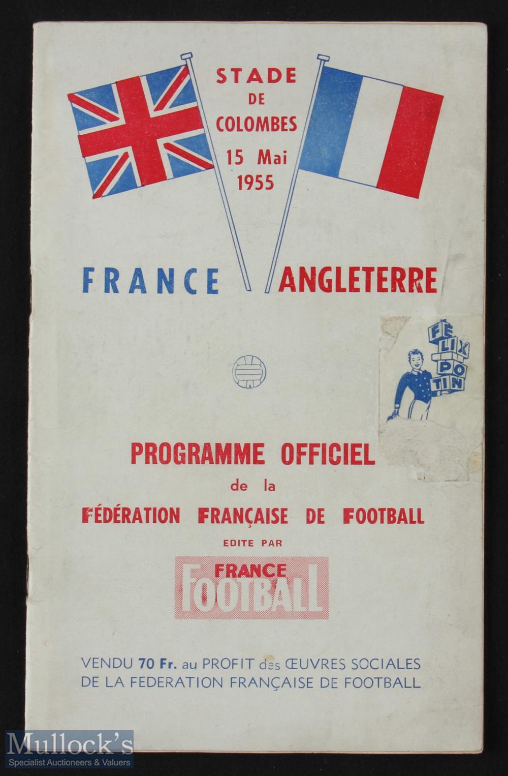 1955 France v England match programme 15 May 1955 in Paris; Duncan's 2nd cap: fair. (1)