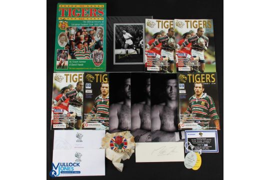 England/Leicester Tigers Signed Rugby Photographs, Programmes, Tickets, very worn England period