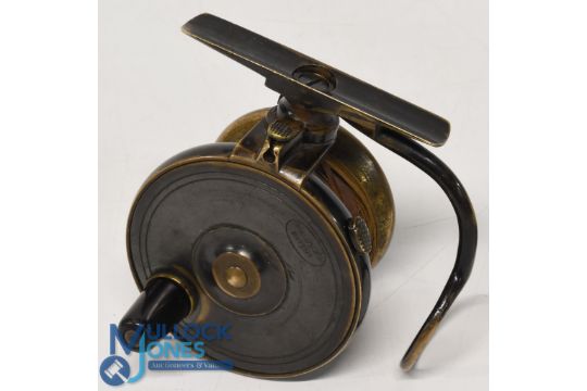 Mallochs Patent all brass side casting reel, size 2 5/8" with 2 1/8" reversable spool, horn - Image 4 of 4