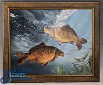 Garry Cartwright (British Contemporary) Oil Painting, a study of two Carp Fish in reeds signed G