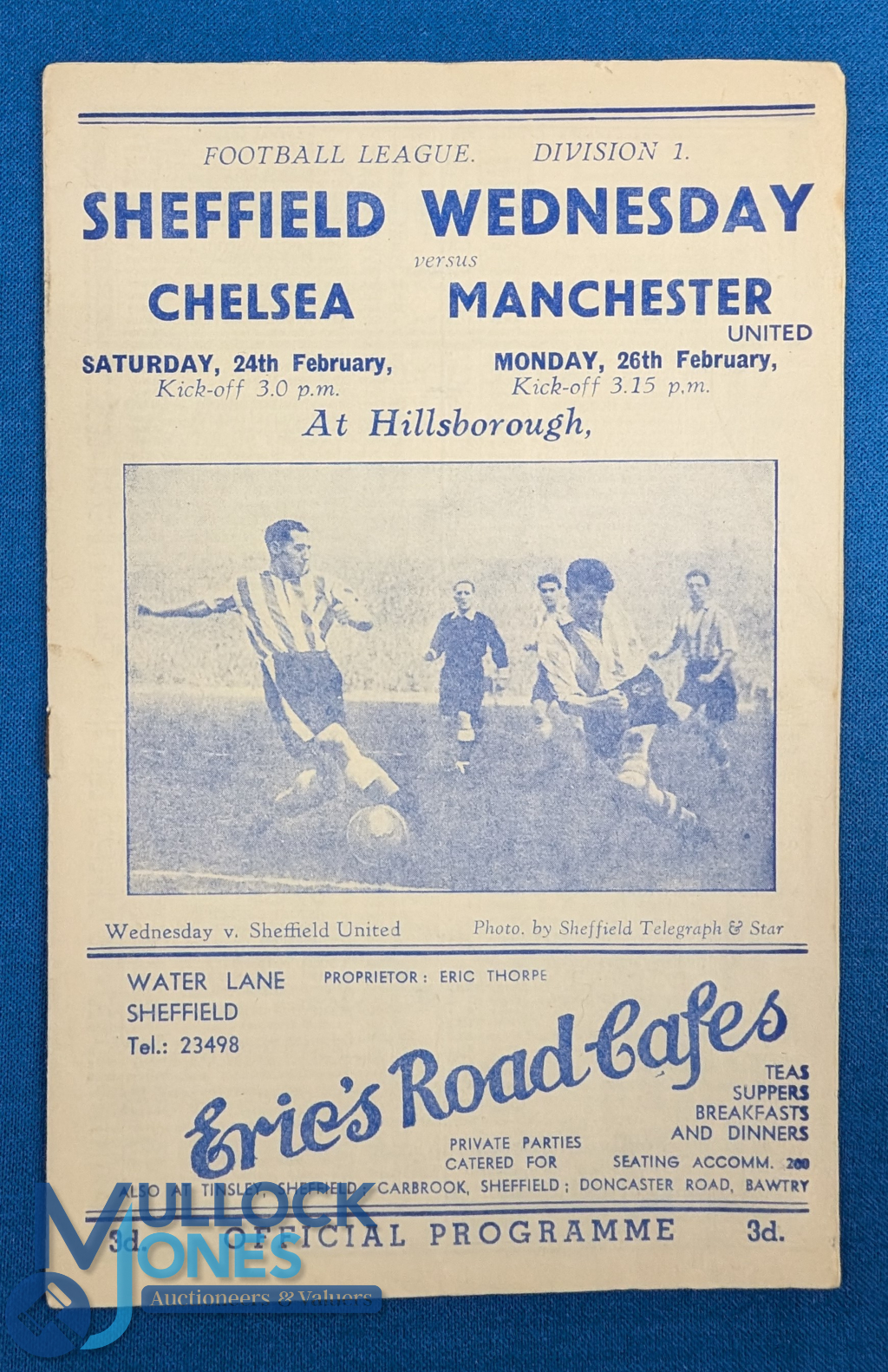 1950/51 Sheffield Wednesday v Manchester Utd (26 February 1951), Chelsea (24 February 1951) double